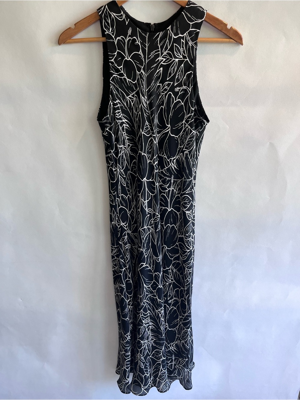 Lauren Ralph Lauren Black White Floral Silk Y2K Midi Dress
